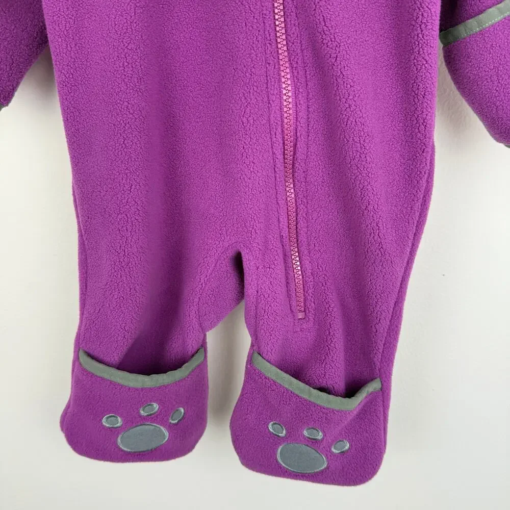 NWT Snonook Fleece Baby Fleece Hooded Ears Fold-Over Mitten Purple Bodysuit 3-6M